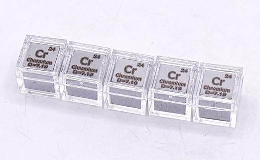 0.39" 10mm Chromium Metal Cube Cr up to 99.9% Pure Periodic Table Element Engraved Density Collection Science Education Display Block Cube + Acrylic Case Box - 1PC