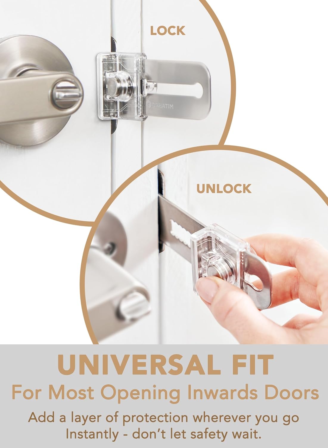 Greatim Portable Door Lock for Travel Hotel Safety, Stainless Steel Security Lock, Compact Safety Lock for Room Door, Universal Portable Travel Door Lock for Room Security