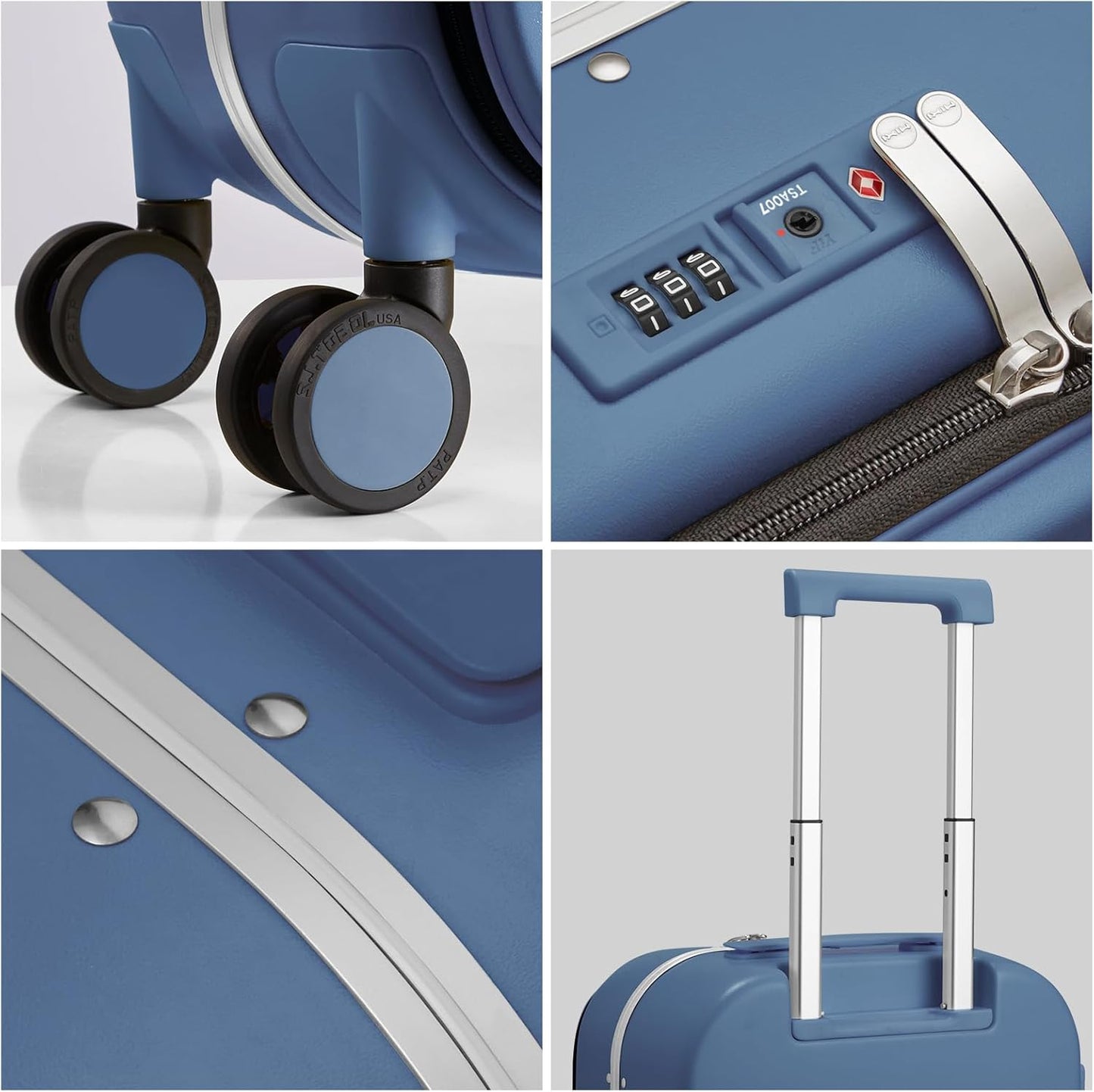 mixi Luggage Suitcase with Spinner Wheels, 24'' Checked Travel Luggage Aluminum Frame PC Hardside with TSA Lock & Cover - Sapphire Blue