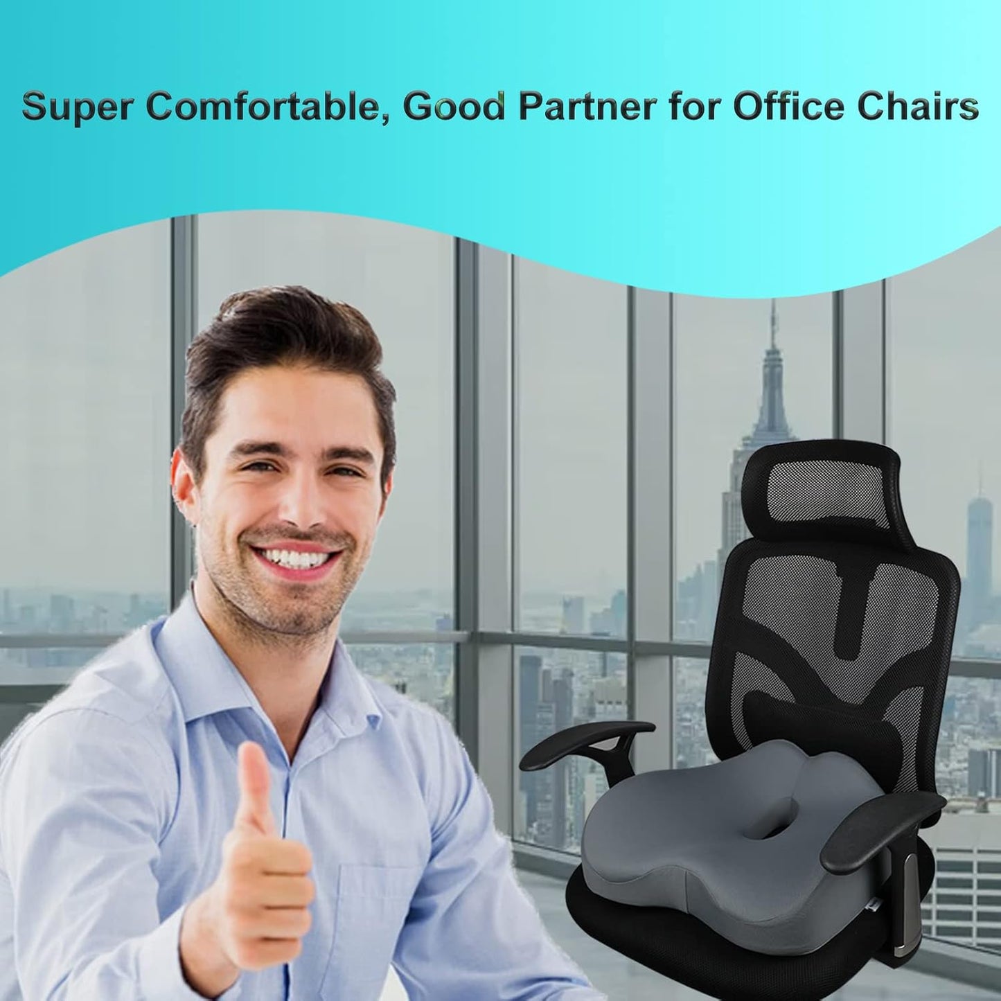 Chair Seat Cushion, Memory Foam Cushions for Office Chair, Car Seat, Airplane, Relieving Pressure Tailbone Sciatica Back Pain for Long Sitting Office Workers, Car Drivers（Grey）