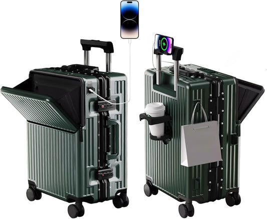 Zipperless Luggage, Polycarbonate Aluminum Hard Shell, Expandable Carry-On Suitcase with Spinner Wheels, Hard Shell Suitcase, 24 Inch Cabin