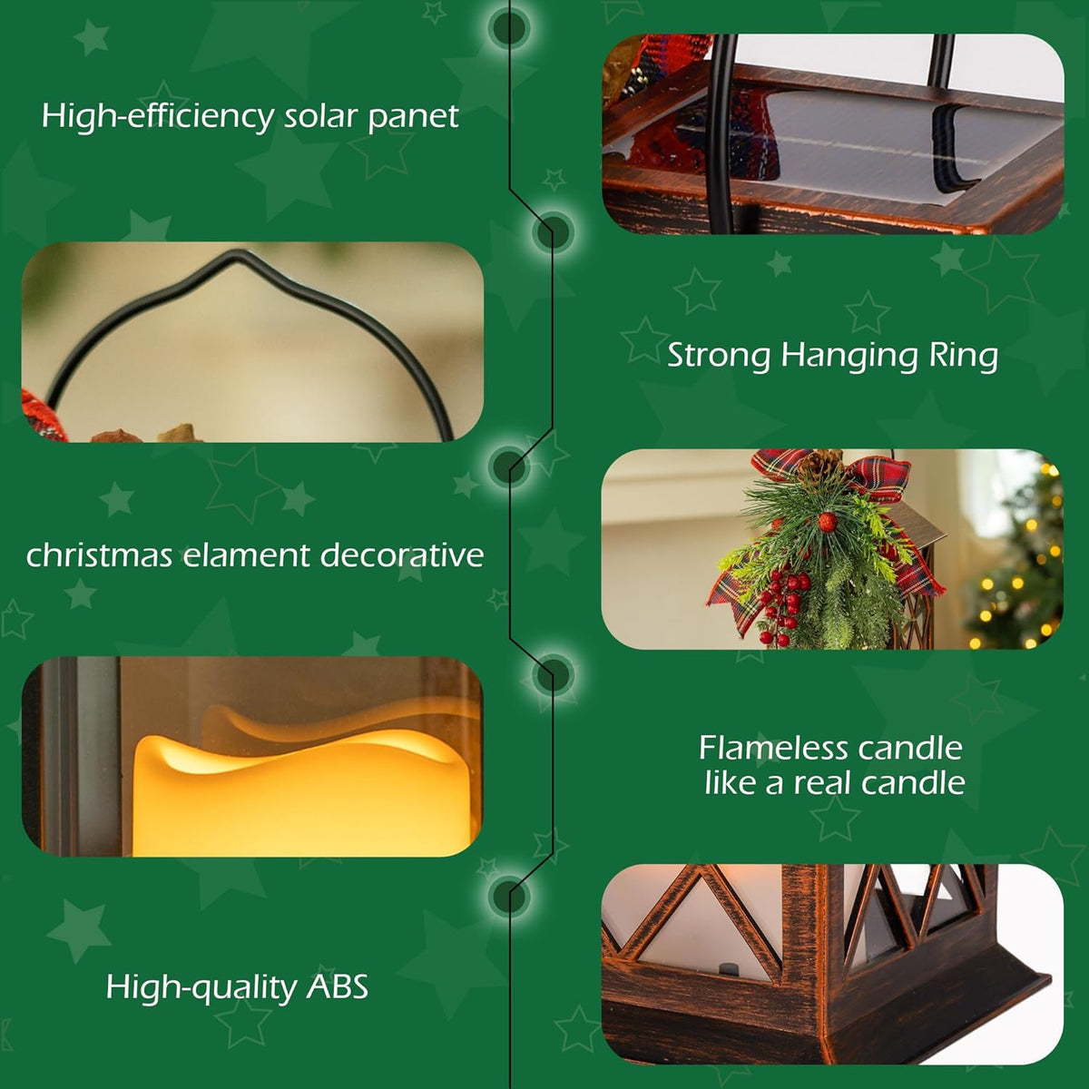 Christmas Solar Lanterns Outdoor, Waterproof Garden Hanging Lanterns, 13" Outdoor Christmas Decorative Lantern with LED Flickering Flameless Candles, Solar Lantern for Porch Yard Patio Decor
