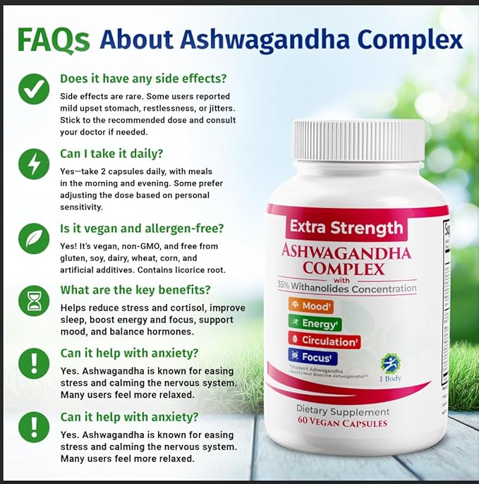 100% Natural Shoden Ashwagandha Complex Supplement - Ultra High Potency 35:1 Concentrated Root Extract for Sleep & Energy Support - Vegan, Non-GMO - 60 Capsules