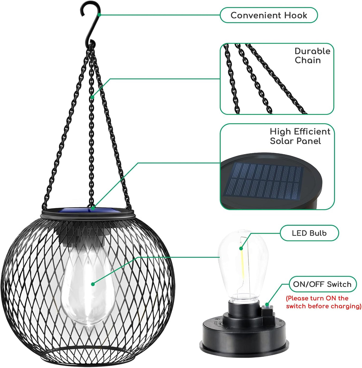 UBright Solar Lantern Lights Outdoor Waterproof Metal Hanging Solar Lights for Outside Outdoor Lanterns Decorative for Garden Yard Patio 2 Pack,Cool White