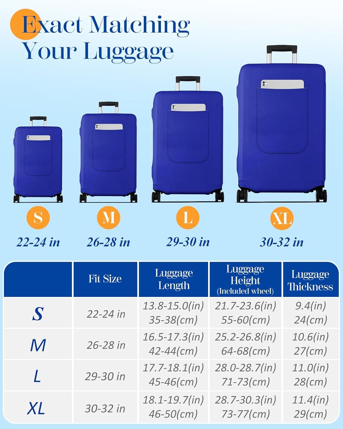 Slohif Luggage Cover for Suitcase Tsa Approved Protector - Luggage Sleeve Suit Case Cover Travel Stretch Large Baggage Case Protective Washable Fit 22-24 Inch Blue