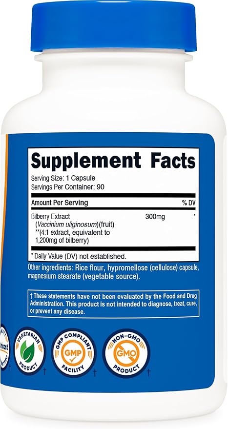Nutricost Bilberry Capsules 1200mg Equivalent (90 Vegetarian Capsules) - Gluten Free and Non-GMO