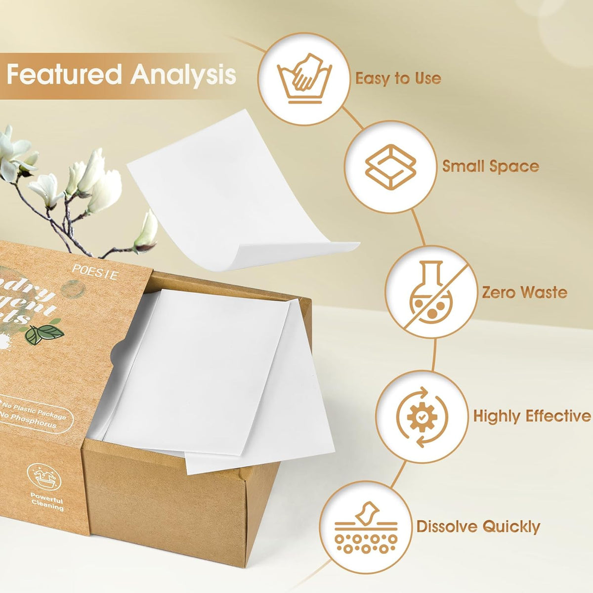 Poesie Laundry Detergent Sheets Magnolia Scent 3 Pack 480 Strips Liquid Less Effective Cleaning Zero Waste for All Washing Machine Traveling Dorm Life Save Space