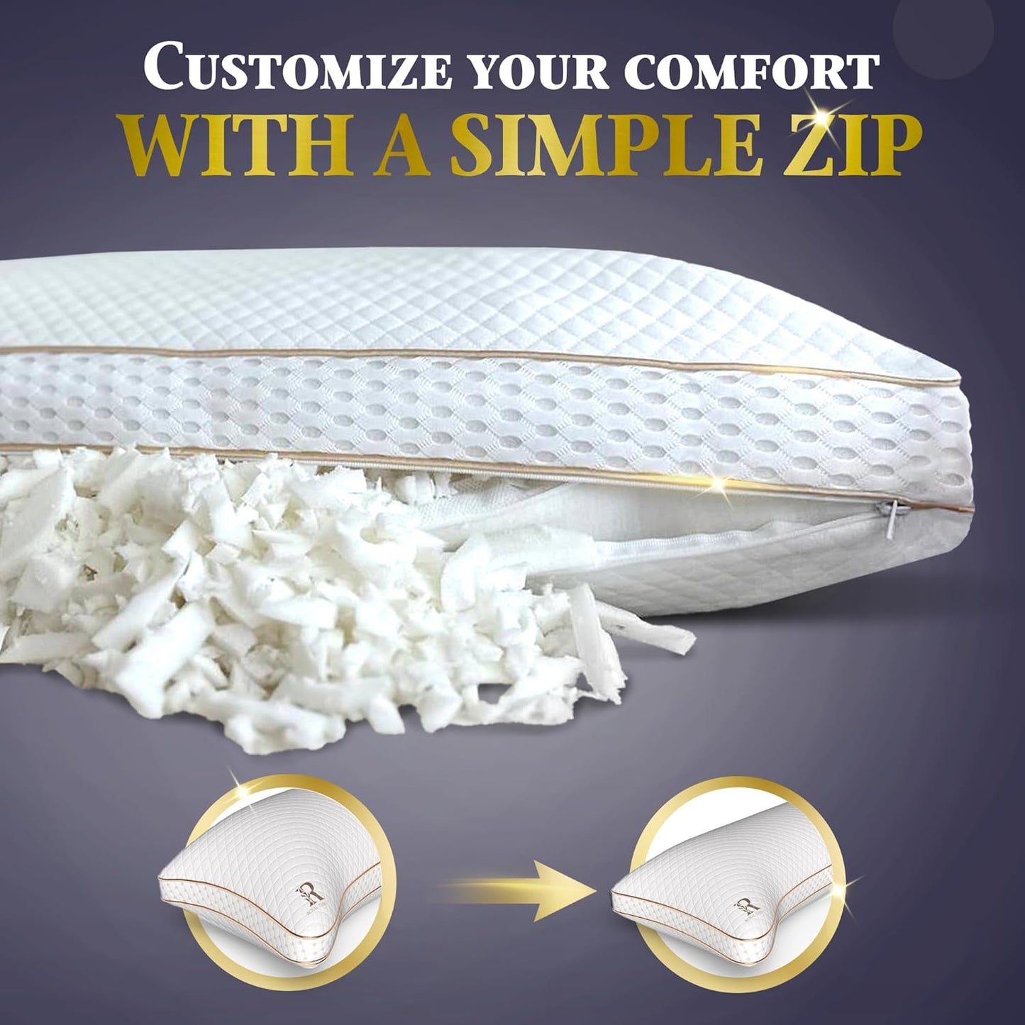 Royal Therapy King Memory Foam Pillow, Adjustable Shredded Odor-Free Pillow for Neck & Shoulder Pain Relief, Support for Back, Stomach, Side Sleepers