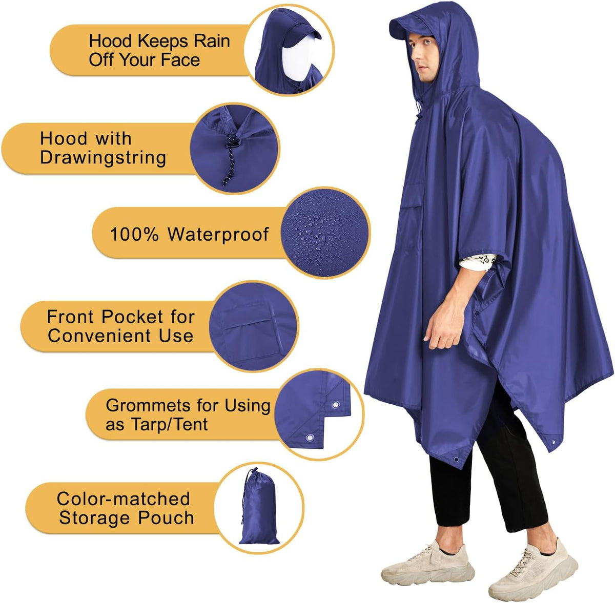 salamra Hooded Rain Poncho Waterproof Raincoat Jacket for Men/Women/Adults with Pocket