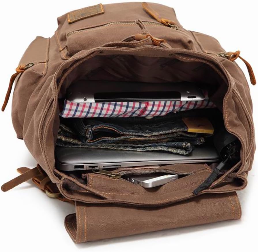AUGUR High Capacity Canvas Vintage Backpack - for School Travel 12-15.6" Laptop Backapcks for Men Casual Daypacks Rucksack (L-Black)