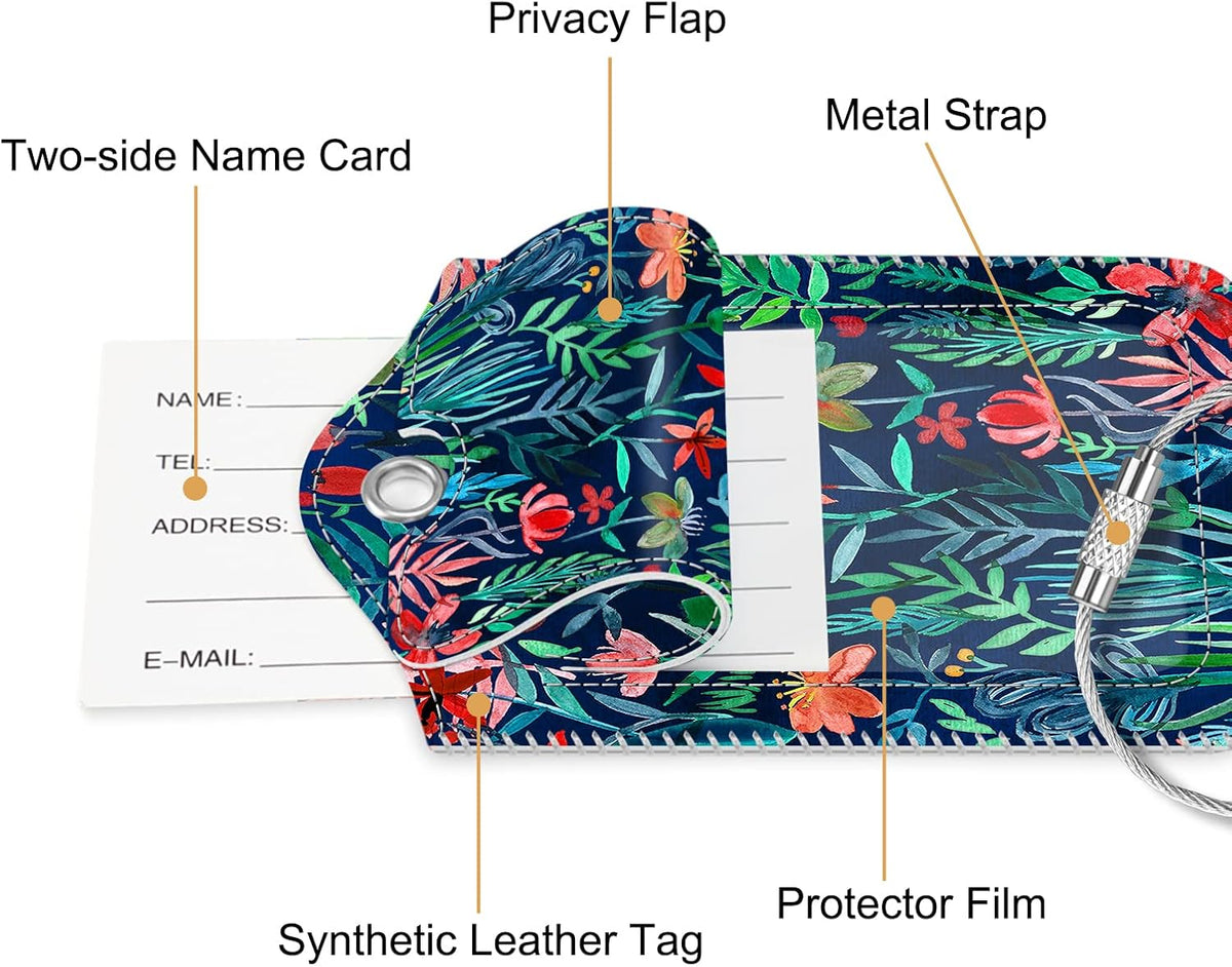 Fintie Luggage Tags, Privacy Cover ID Label with Stainless Steel Loop and Address Card for Travel Bag Suitcase - Jungle Night (2 Piece)
