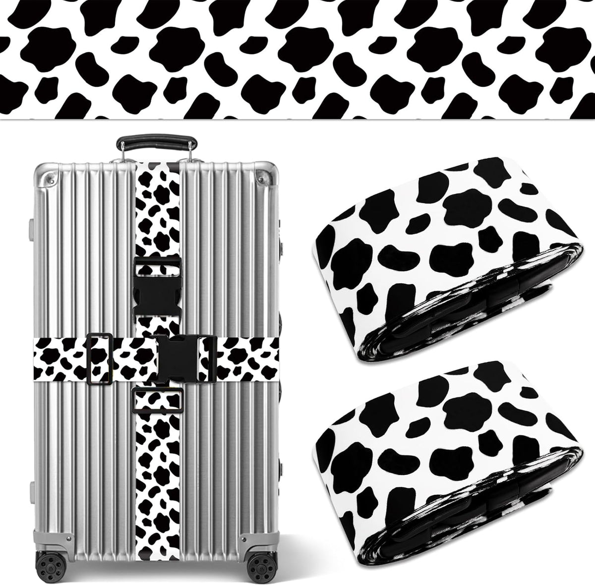 Cow Print Luggage Straps for Suitcases TSA Approved, Luggage Identifiers for Suitcase, Adjustable Suitcase Strap for Baggage Security with Cute Patten, Travel Necessary Accessories