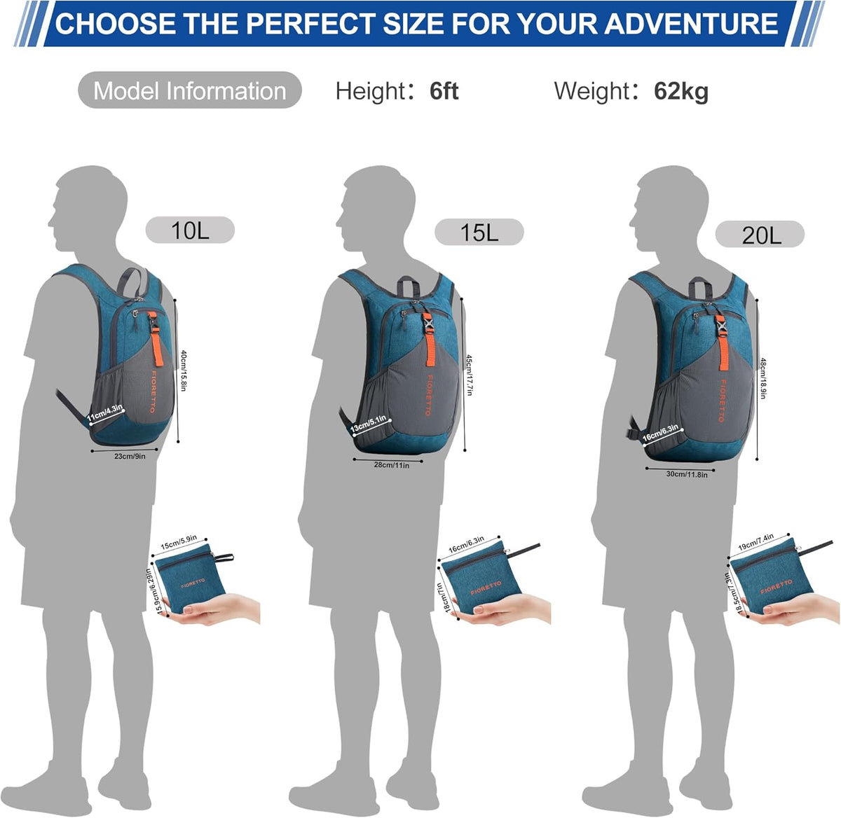 FIORETTO 15L Hiking Backpack for Women Men Mini Packable Backpack Lightweight Small Daypack for Camping Travel Outdoor, Turquoise