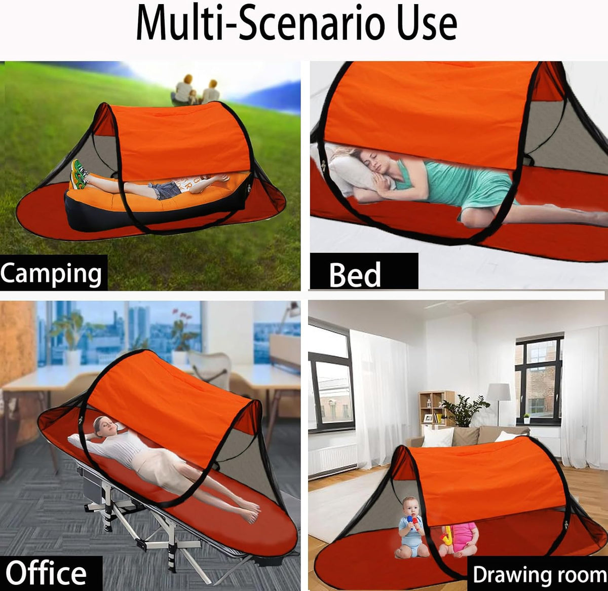 CMINGJ Large Pop Up Mosquito Tent, Portable Foldable Mosquito Net with Bottom for Bed, Camping, Travel, Patio, Suitable for Outdoor Indoor (78 * 28 * 27inch) (Orange Bottom & Top)