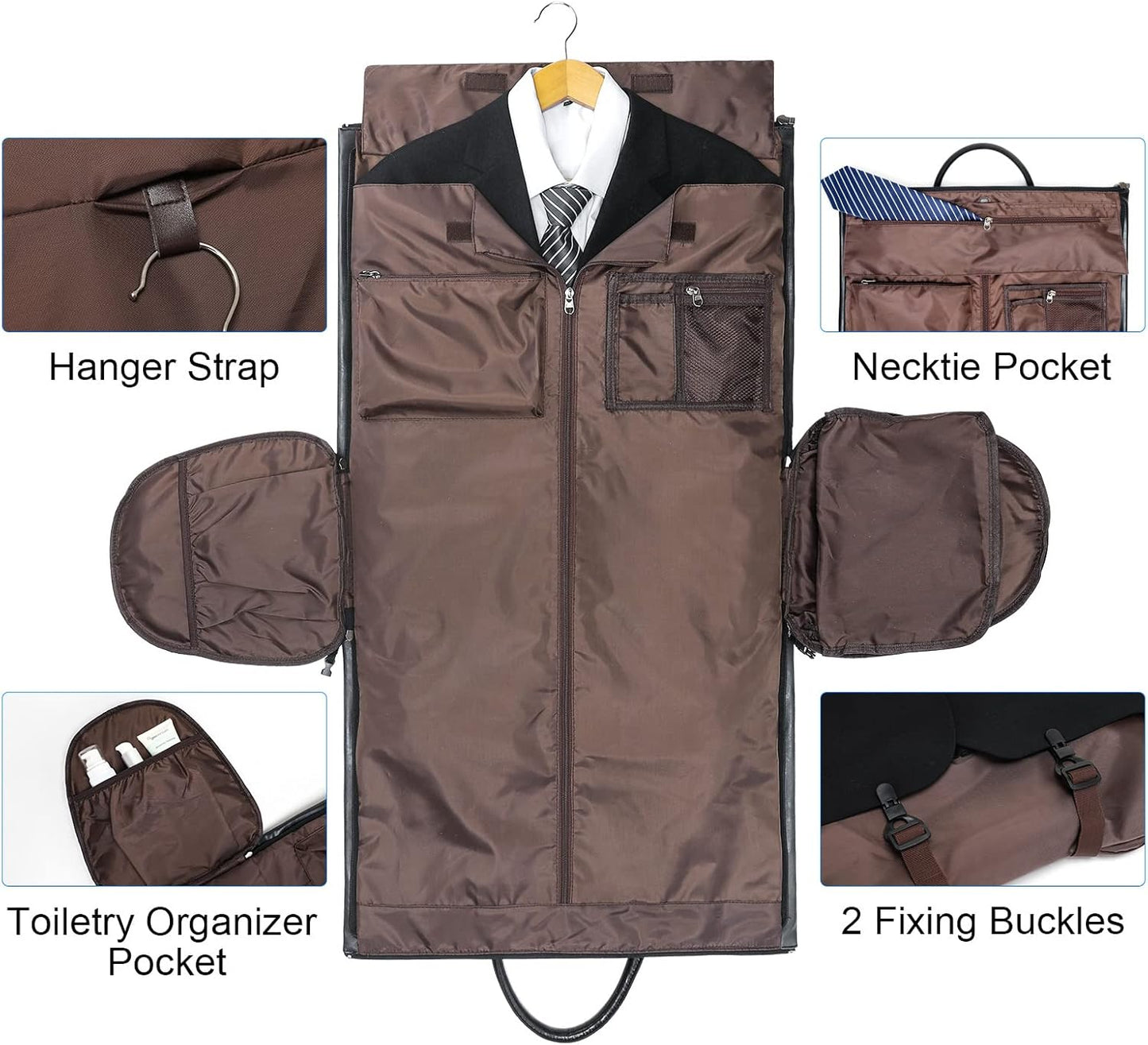 Leather Garment Bag for Travel, Modoker Carry On Suit Carrier Travel Bag with Shoulder Strap/Multiple Pockets - Ideal for Business Trips & Weekend Getaways - The Garment Duffel Bag for Traveling Men