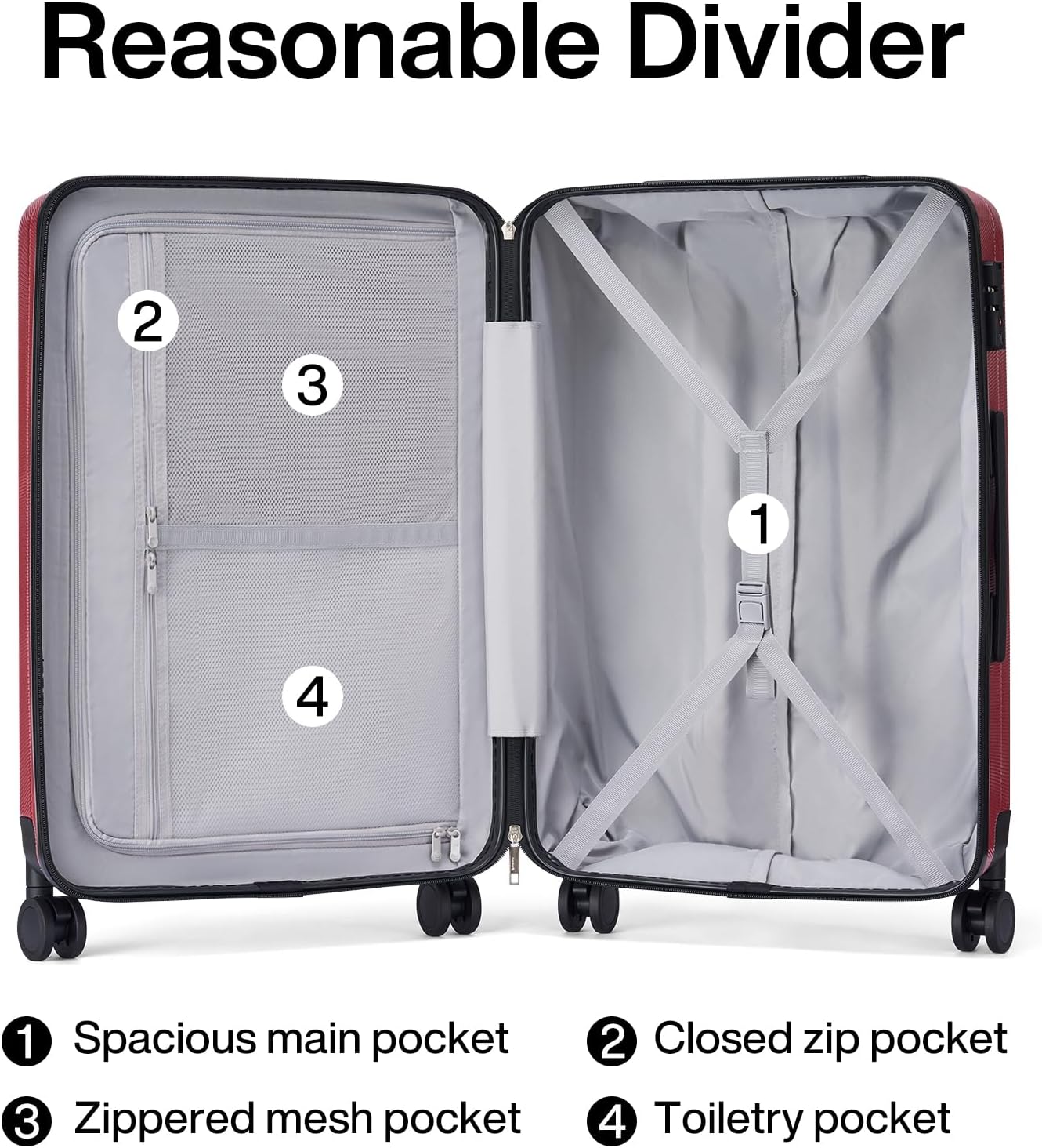 Hanke 24 Inch Luggage Suitcases With Spinner Wheels Lightweight PC Hard Shell Rolling Suitcase With Travel Lock,Checked-Medium 24-Inch （Burgundy）