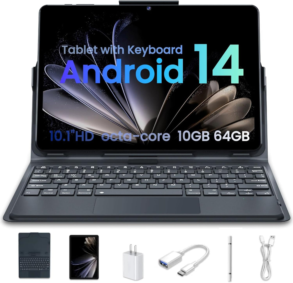 Tablet 10 Inch Android Tablets | with 10GB RAM + 64GB ROM (1TB Expand) | Octa-Core | 1280x800 IPS HD Touchscreen | Dual Camera | 6000mAh. Tablet with Keyboard (Blue)