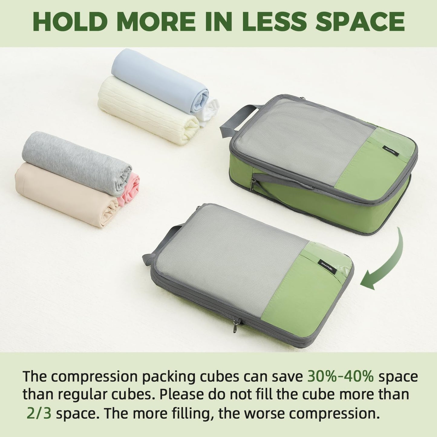 BAGAIL 6 Set/4 Set Lightweight Compression Packing Cubes for Travel, Anti-Tearing Expandable Organizer Bags for Suitcase