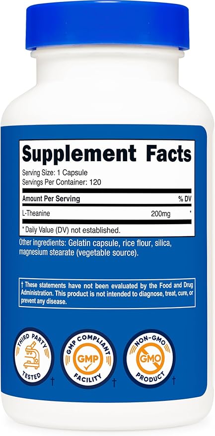 Nutricost L-Theanine 200mg, 120 Capsules, Double Strength - Non-GMO, Gluten Free