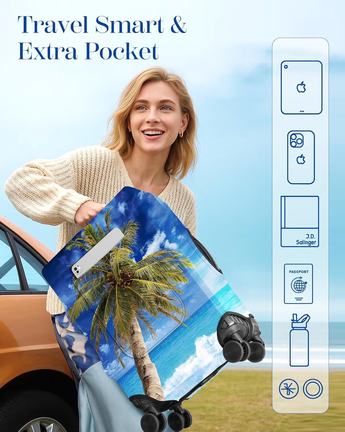 Slohif Luggage Cover for Suitcase Tsa Approved Protector - Luggage Sleeve Large Suit Case Cover Travel Stretch Baggage Case Protective Washable Fit 21-23 Inch Hawaii S