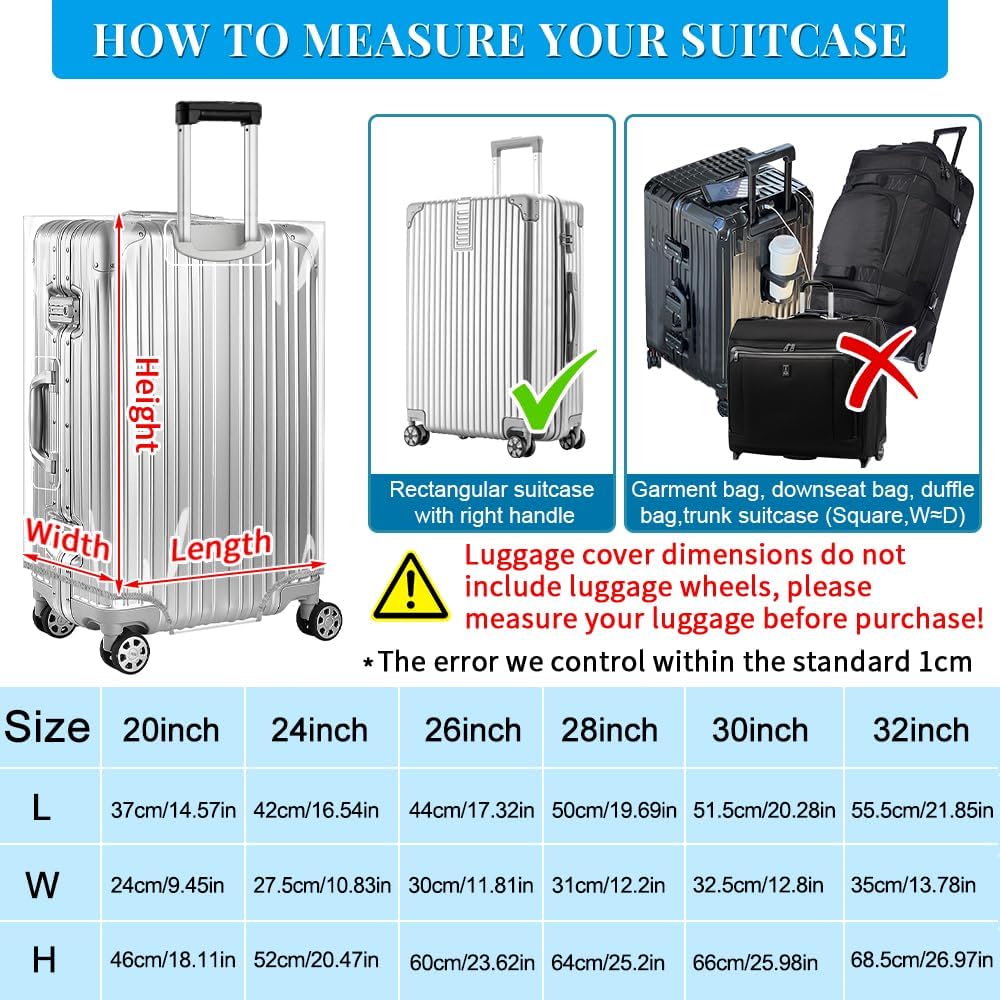 Yotako Clear PVC Suitcase Cover Tough Protector, 24 Inch Luggage Covers for Wheeled Suitcase 24"