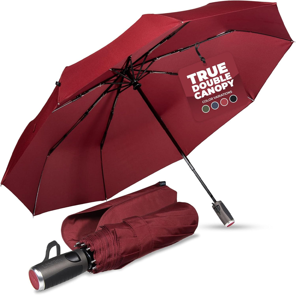 LifeTek Premium Travel Umbrella - Windproof & Compact for Men & Women, Automatic Open Close, Fits in Purse Laptop Bag or Backpack, Strong Frame for Heavy Rain & Sun UV Protection