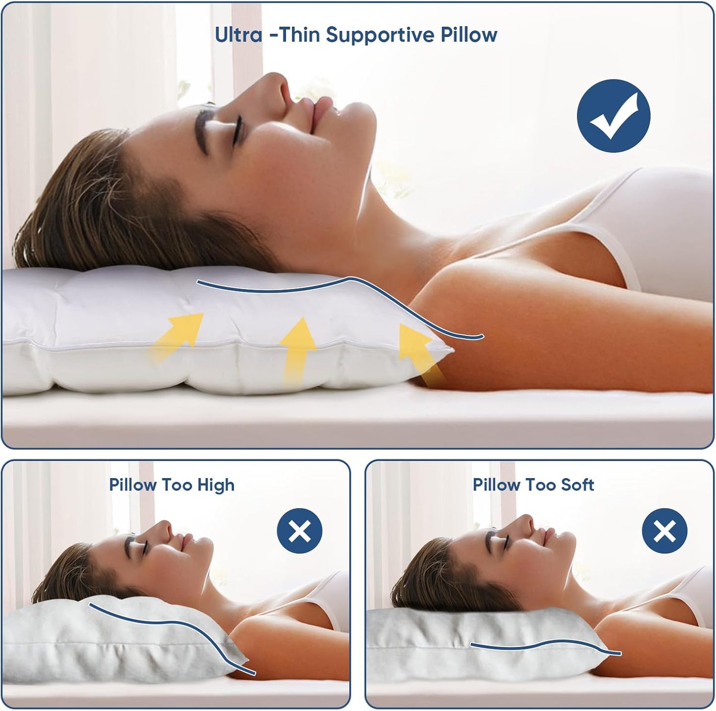 MINUPWELL Ultra Flat Small Pillow for Sleeping, 18x13in Small Pillow for Travel 7D High Support 2.5 inch Height Ultra Thin Pillows -Mini Pillow - 100% Cotton