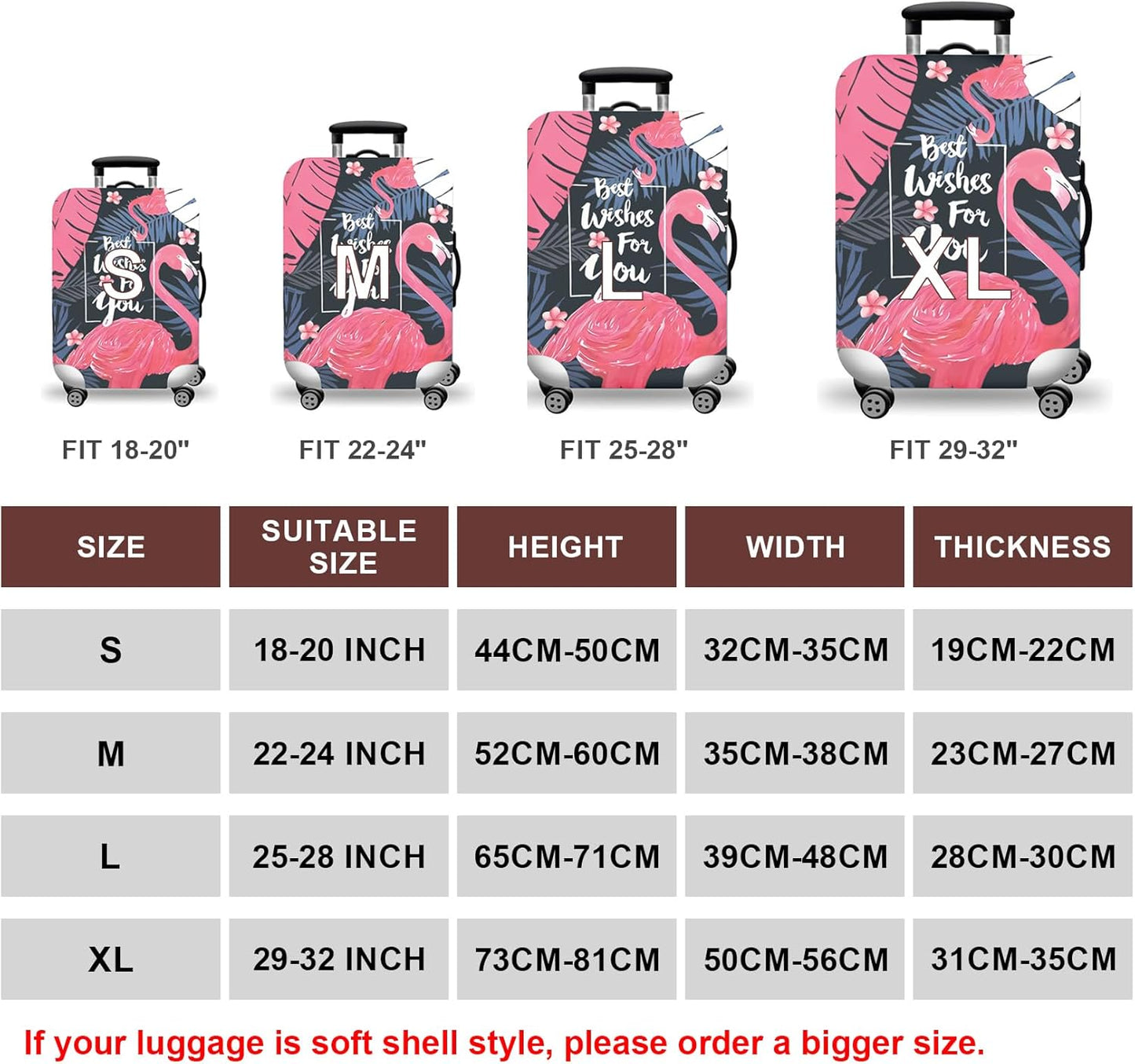 WUJIAONIAO Travel Luggage Cover Baggage Suitcase Cover Protector Skins 18-32 Inch (Vintage Flamingo, XL (for 29-32 inch luggage))