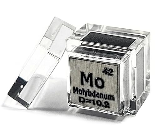 0.39" 10mm Molybdenum Metal Cube Mo up to 99.9% Pure Periodic Table Element Engraved Density Collection Science Education Display Block Cube + Acrylic Case Box - 1PC