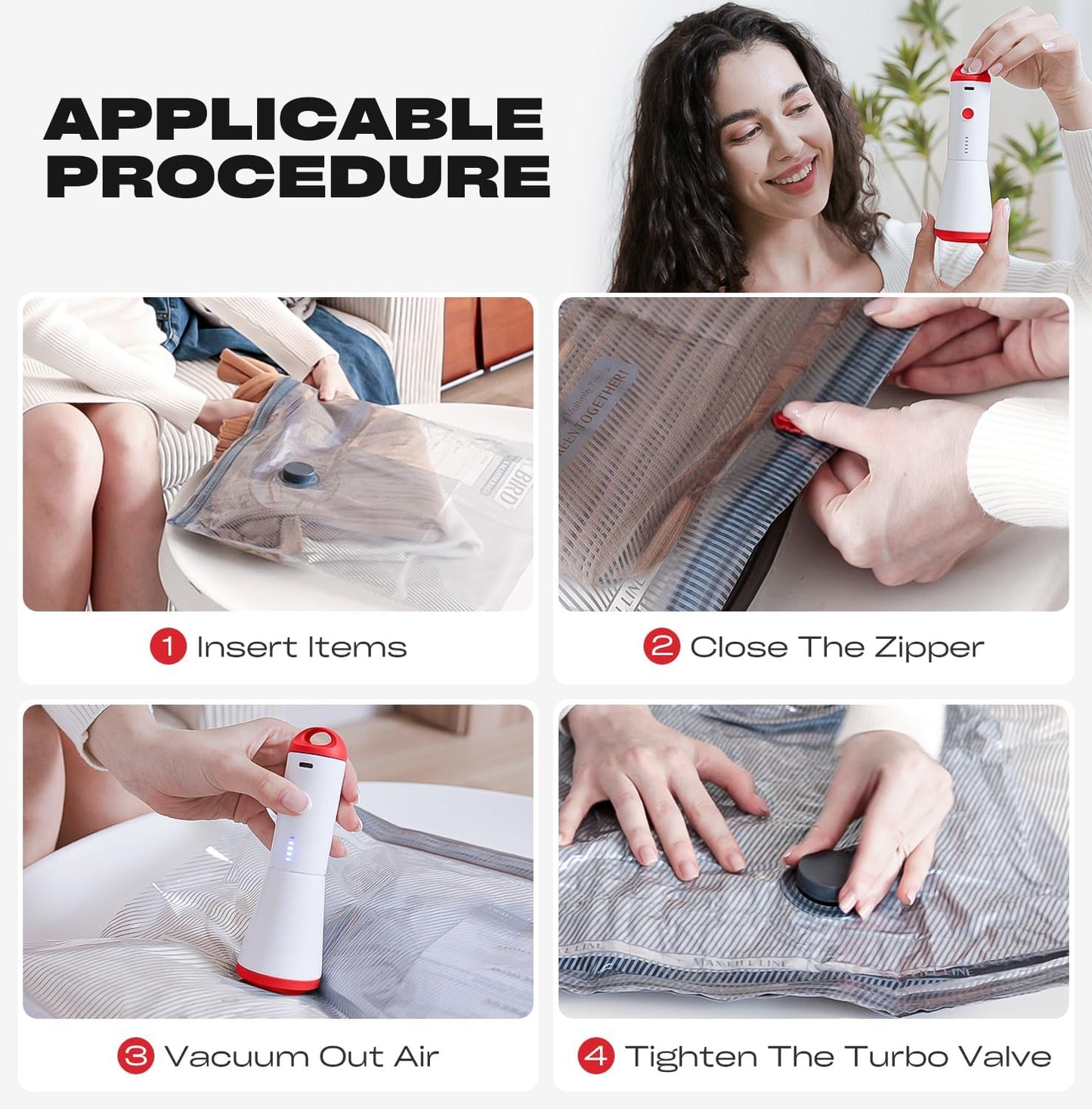 Travel Vacuum Storage Bags with Rechargeable USB Pump, 12 Pack Carry-On Size Compression Packing Bags for Luggage and Suitcase, Space Saver for Clothes and Clothing Travel