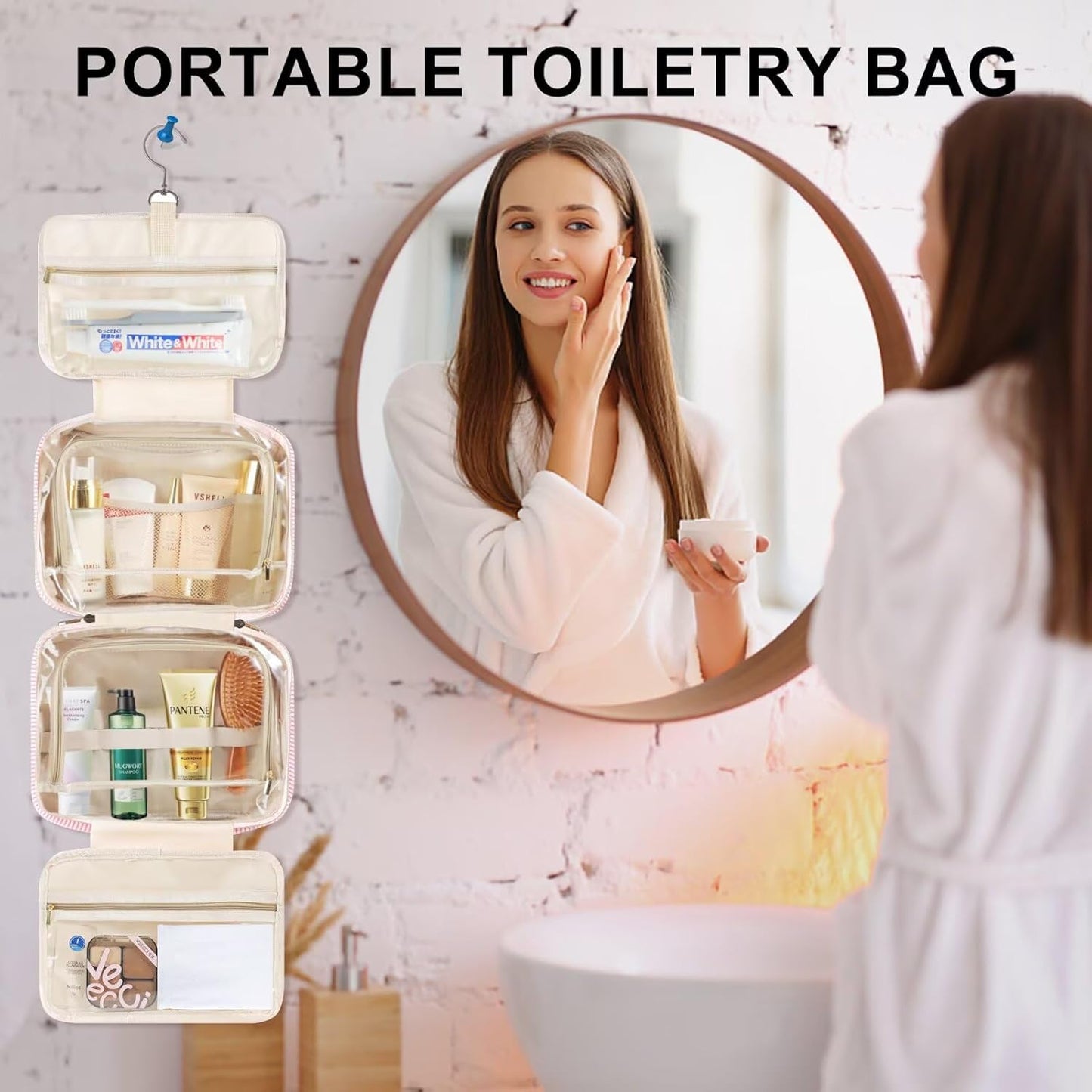 TOPEAST Travel Toiletry Bag Makeup Bag - Hanging Toiletry Bag for Women, Portable Toiletries Travel Bag and Cosmetic Bag, Airplane Travel Essentials Travel Toiletry Bag - Letter J, Purple