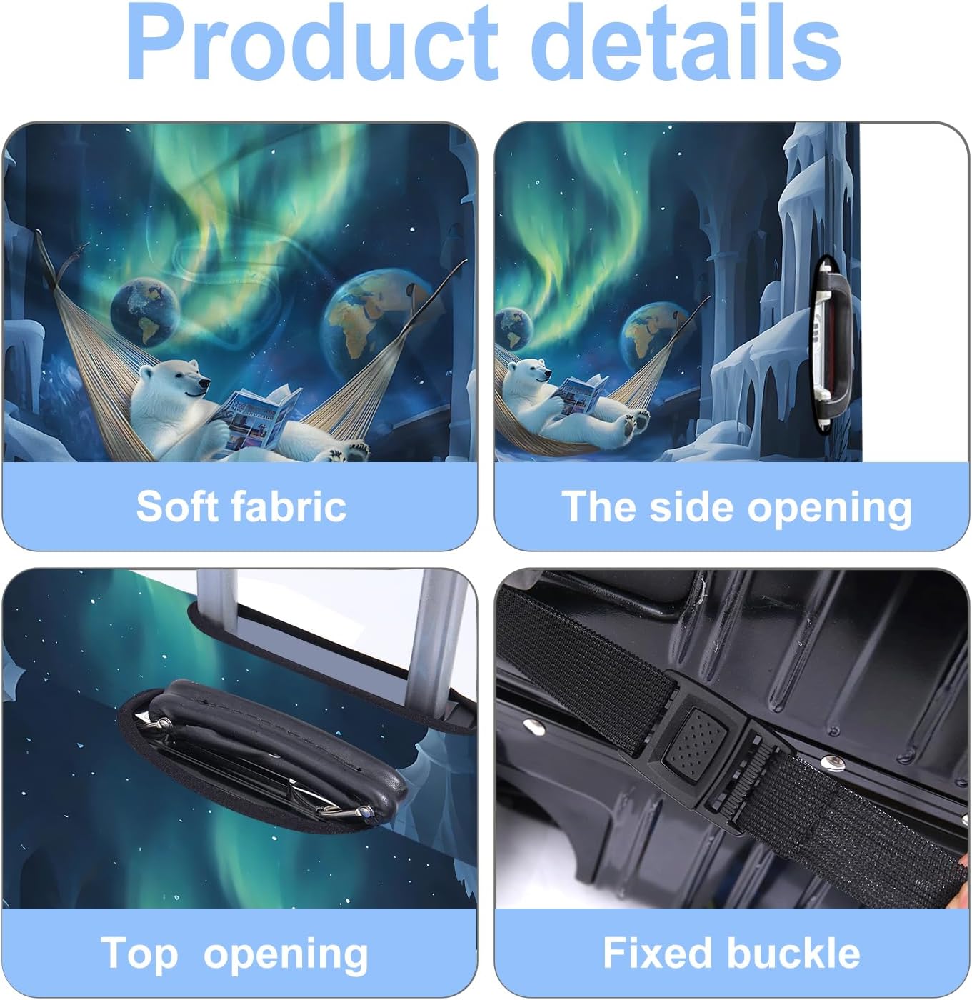 Polar bear Luggage Cover Washable Suitcase Protector Anti-Scratch,Stretchable Fit for 20-34Inch Luggage Durable Travel Bag Cover with Zipper Closure L(28-30inch suitcase)