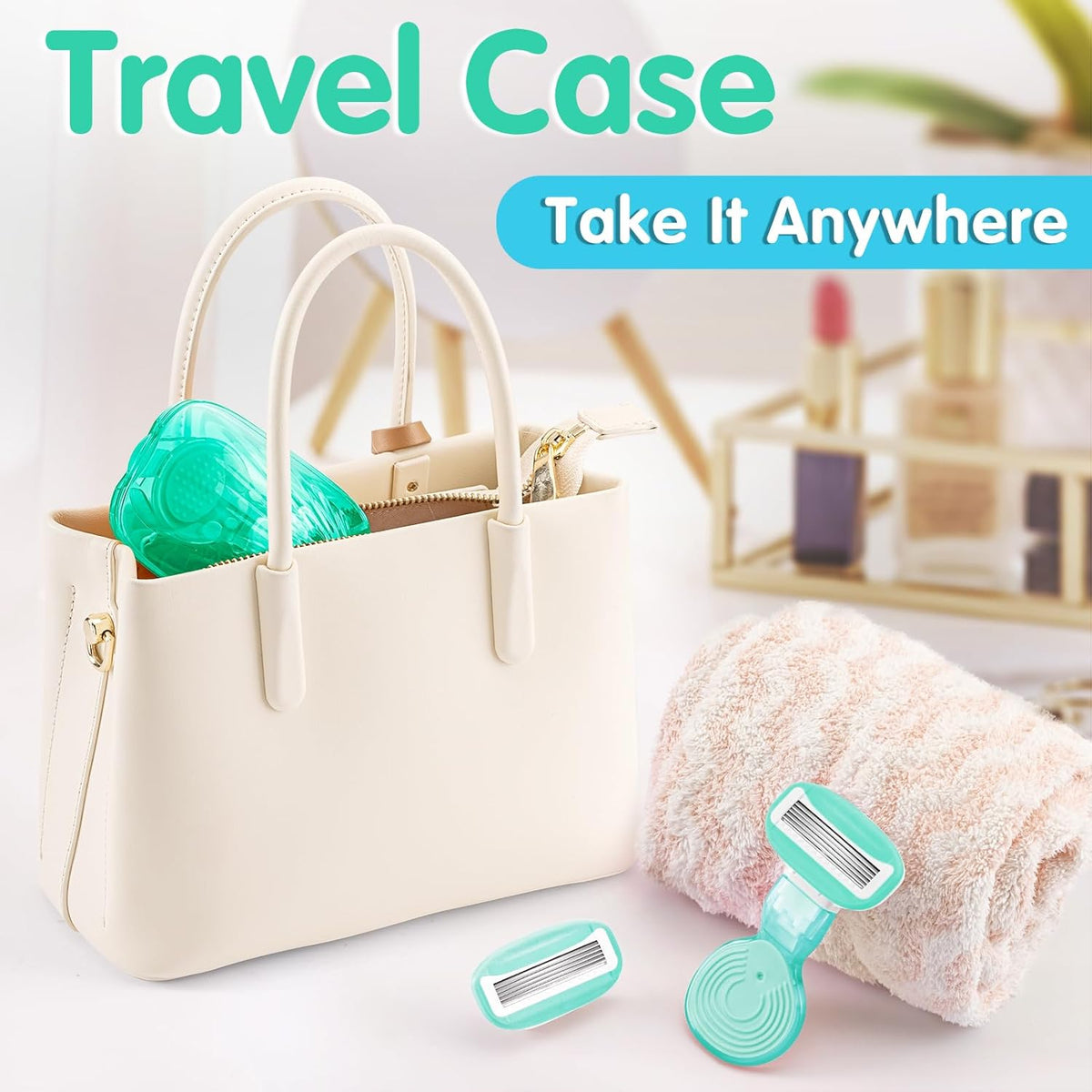 DreamGenius Travel Razors for Women Include 1 Handle and 5 Cartridges, Extra Smooth 5-Blade Travel Essentials Razor with Case for Shaving, Green