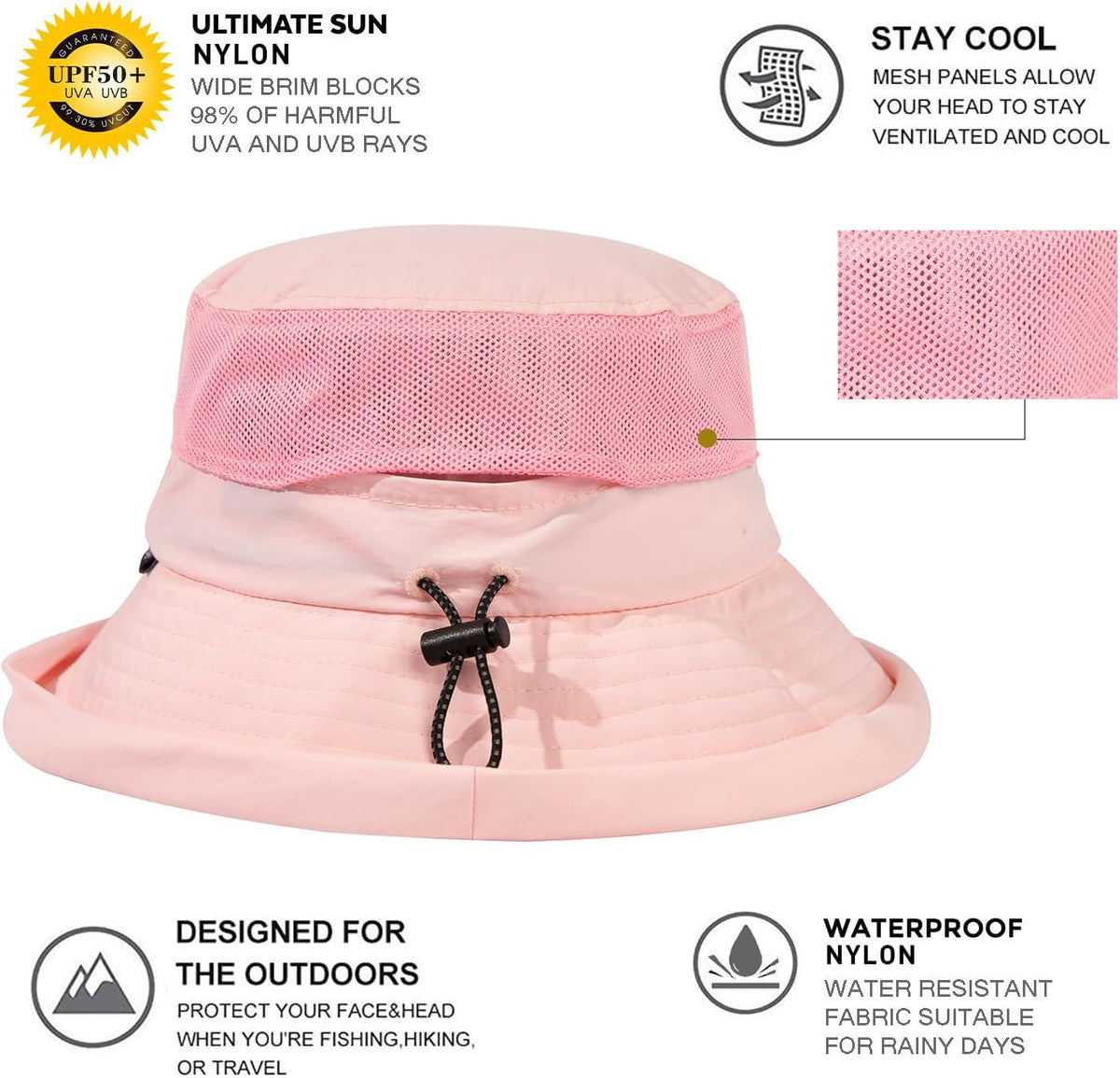 TOP-EX XL/XXL Women’s Wide Brim Bucket Sun Hat with Ponytail Hole UPF 50 Summer Packable Sunhat for Travel Beach Outdoor