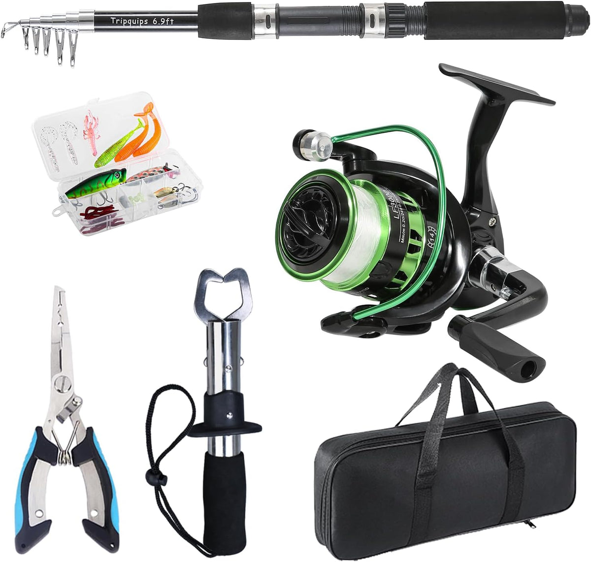 Fishing Rod, 6.9ft Telescopic Fishing Rod and Reel Combo with Fishing Pliers and Lip Gripper Fishing Equipment, 5.2:1 Pre-Loaded Spinning Reel Combo Set Fishing Pole