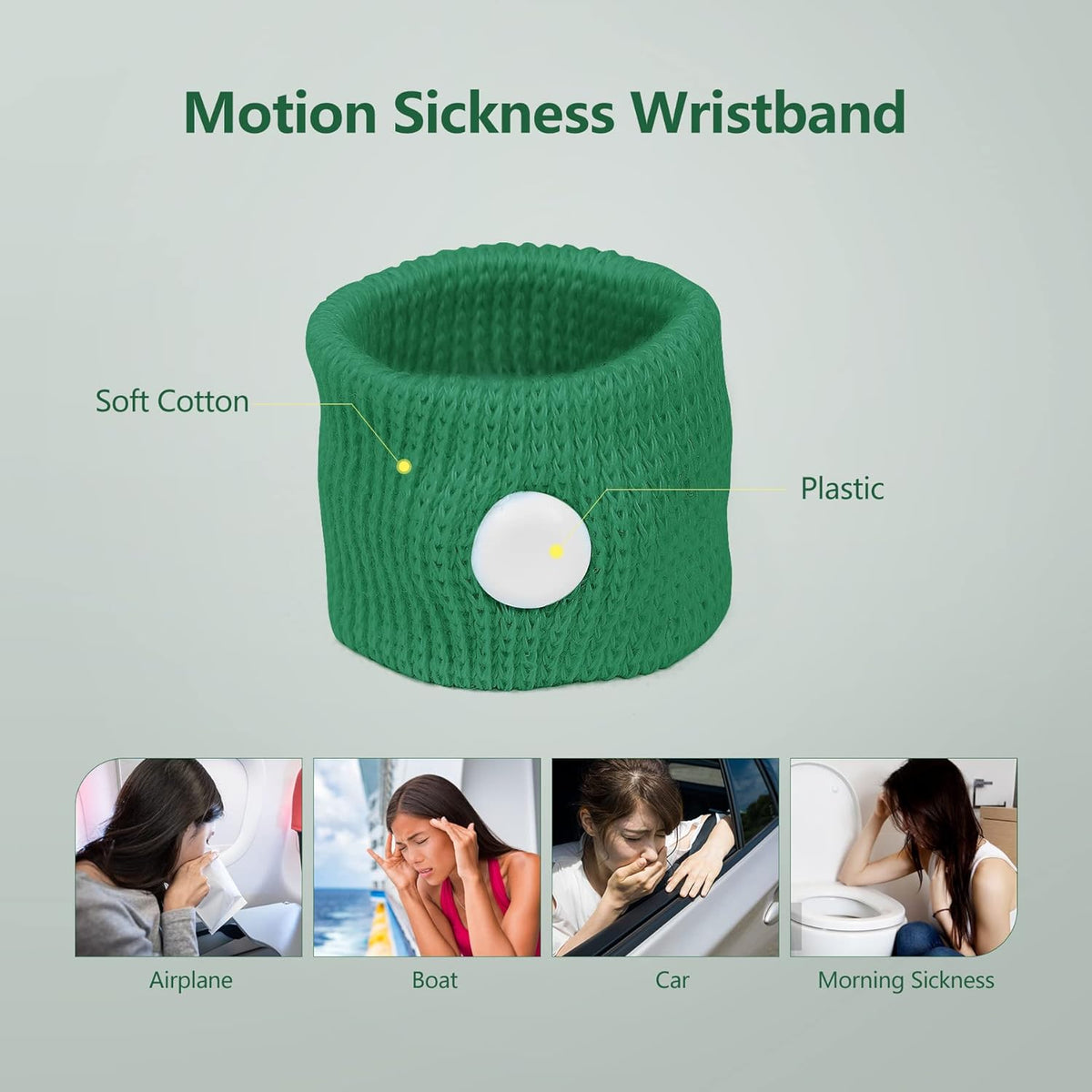 Motion Sickness Wristband, Anti-Nausea Acupressure Wrist Band for Nausea Relief, Dizziness and Vomiting from Car Boat Flying Travel Sickness (Black/Grey/Light Blue/White/Green/Red, 6 Pairs)