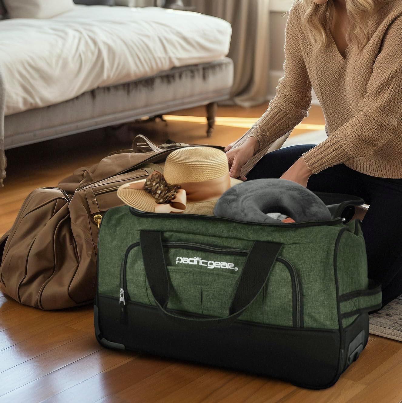 Pacific Gear Rolling Duffel Bag with Wheels, Luggage, Hockey, Sports, XL, Rollers, Heavy Duty 21"
