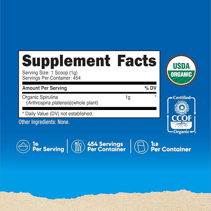 Nutricost Organic Spirulina Powder 454 Grams, 1LB - Pure, Certified Organic Spirulina
