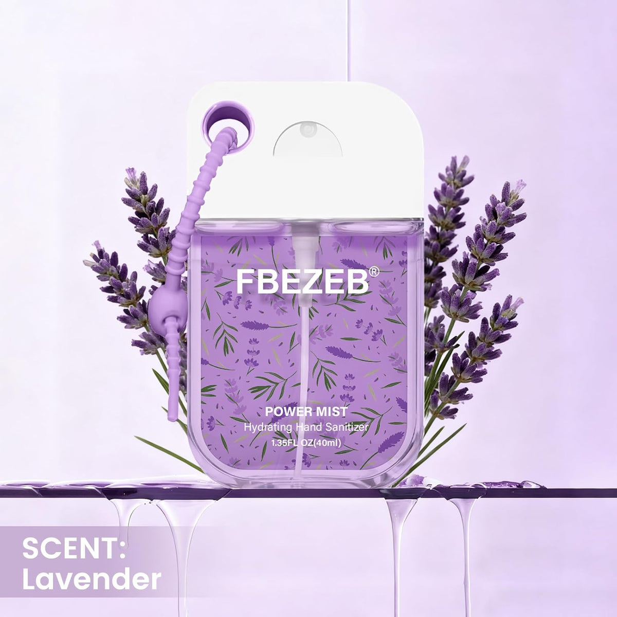 Power Mist Hydrating Hand Sanitizer with Cute Keychain, Portable Power Mist Hydrating Spray for Hand, Mini Pocket Sprayer Mist for Women Teen Girl Gift (Lavender)