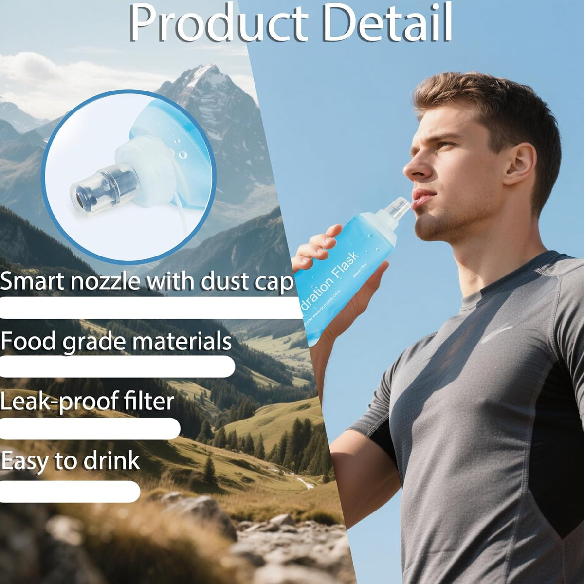 CLINTT 500ml Soft Flask, Foldable Running Water Bottle, TPU Folding Soft Water Flask, BPA-Free Collapsible Flask for Hydration Pack Running Vest, Cycling, Climbing, Hiking - 2Pcs, Blue