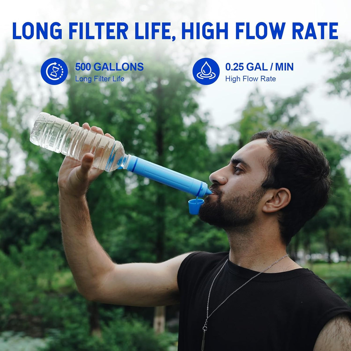 Greeshow Portable Water Filter Straw, Personal Water Filtration System, Replaceable Filter Cartridge, Outdoor Water Purifier Emergency Survival Gear for Hiking Camping Backpacking, GS-28H1, 1 Pack