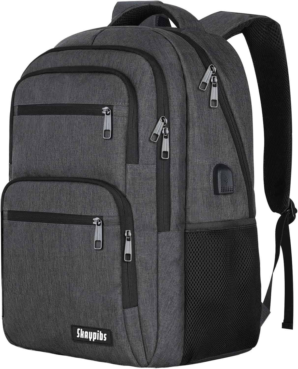 Backpck for Men Women, School Backpack for Boys Teens, 15.6 inch Laptop Back Pack with USB Charger Port, Bookbag with USB Charger for College High Middle School Travel Business Work Mochilas Black