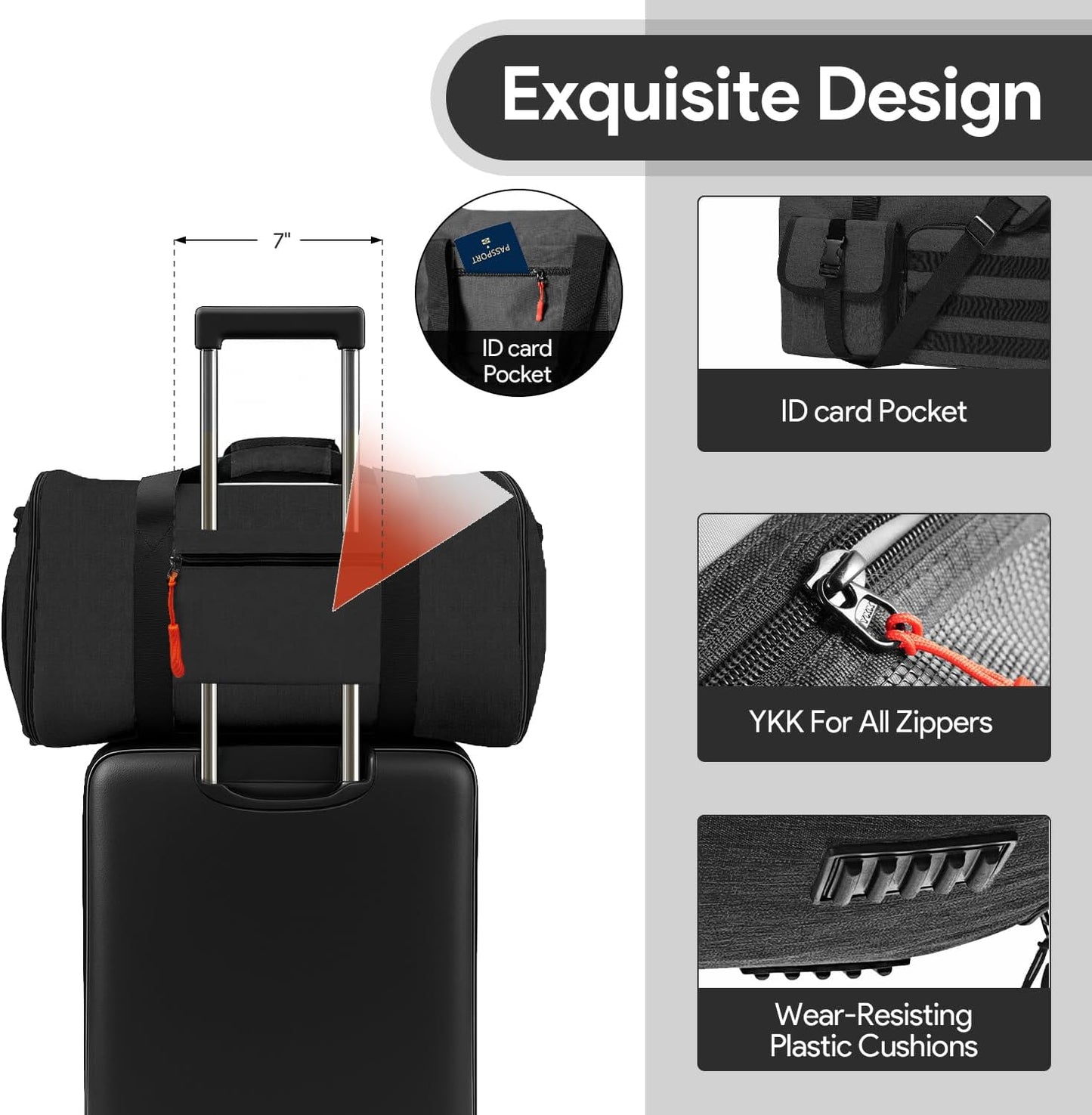Garment Duffle Bags for Travel, HOMQUIET Convertible Garment Duffel Bag, All YKK Zippers Carry On Garment Bags, 2 in 1 Hanging Waterproof Suit Travel Bag with Shoe Compartment, for Men Women, Black