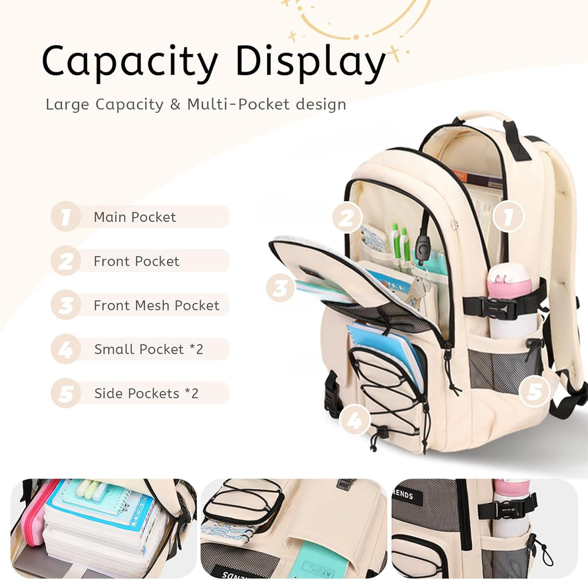 Lohol Multi-Pocket Backpack with 15.6 inch Laptop Compartment, Water Resistant Bookbag for School College and Travel (Purple)