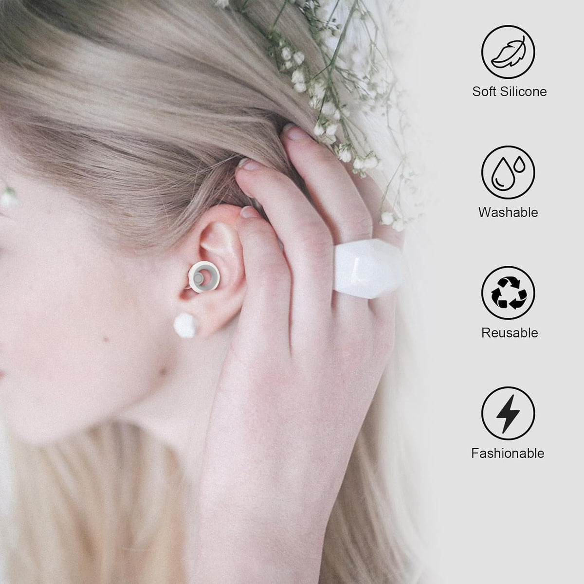Ear Plugs for Sleeping Noise Cancelling 2 Sets, Reusable Earplugs Hearing Protection 30dB, Soft Silicone Ear Plugs for Concerts, Party, Focus - 8 Pairs Ear Tips in XS/S/M/L - White
