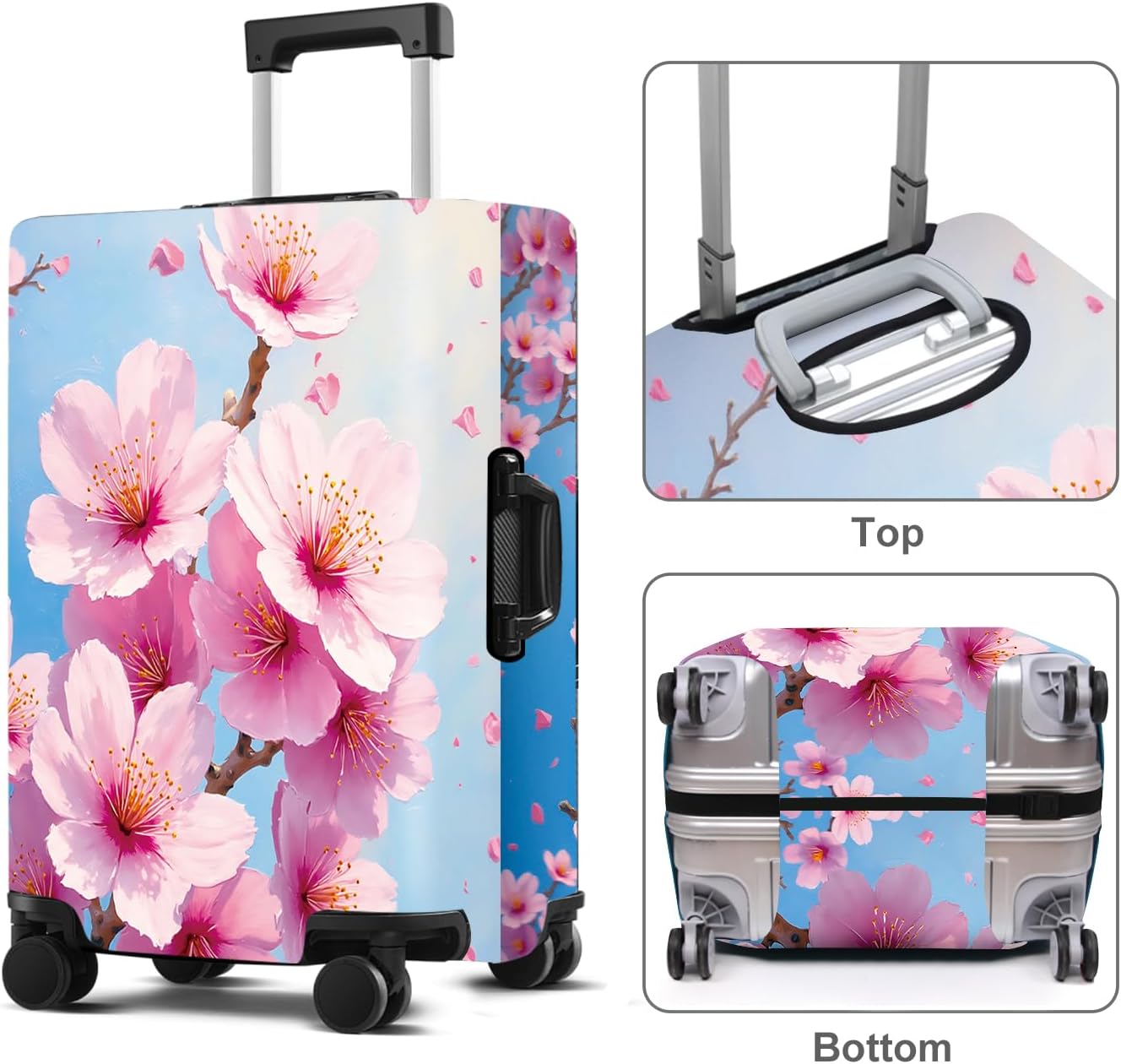 Luggage Cover Washable Suitcase Protector Anti-Scratch,Stretchable Fit for 20-34Inch Luggage Durable Travel Bag Cover with Zipper Closure (Peach blossom, M(fits 24-26Inch suitcase))