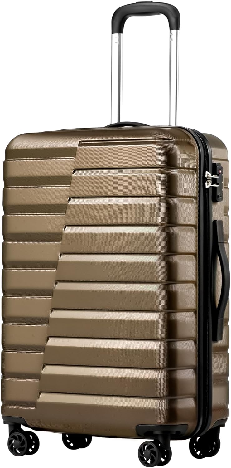 Coolife 20-Inch Small Carry on Hardside PC+ABS Spinner TSA Lock Telescopic Luggage Handle（20in-brown）