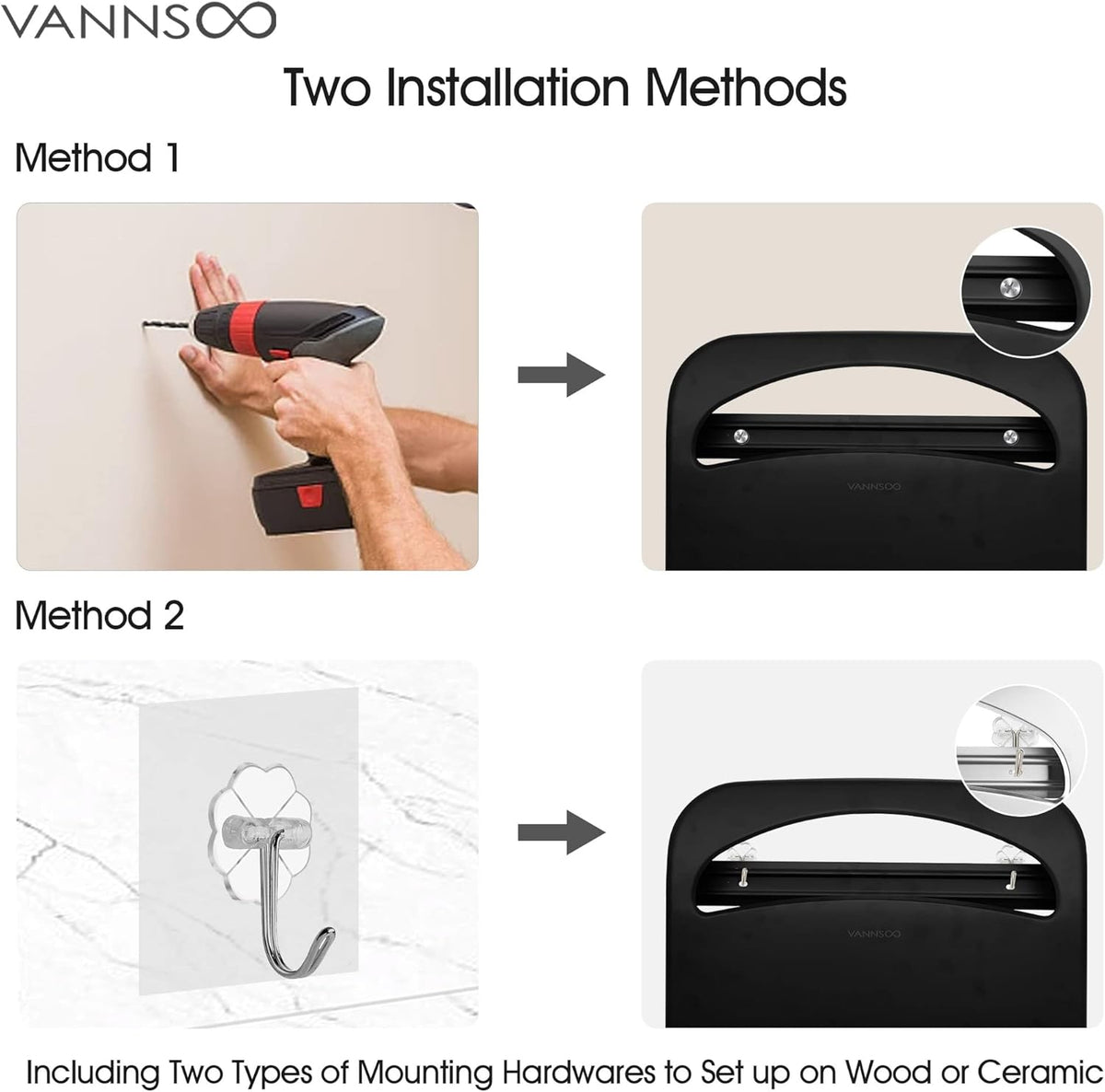 Toilet Seat Cover Dispenser - Stainless Steel Wall Mount Toilet Seat Cover Holder for Commercial Bathroom, 250 Single or Half Fold Seat Covers Capacity (Black)