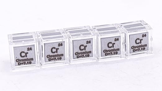 0.39" 10mm Chromium Metal Cube Cr up to 99.9% Pure Periodic Table Element Engraved Density Collection Science Education Display Block Cube + Acrylic Case Box - 1PC