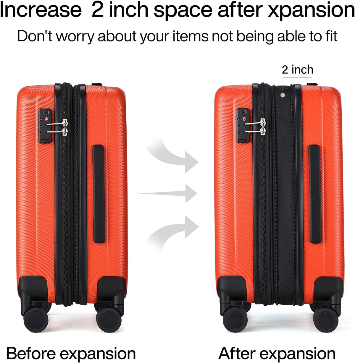 Hanke Expandable Hardshell Luggage Sets 3 piece Carry On Luggage with Wheels Suitcases Lightweight Checked Tsa Luggage Rolling Large Suitcase Travel Luggage Bag Woman Men 20/24/29 Inch(Orange)